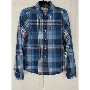 Hollister Shirt Men's Size Small Blue Plaid Print Button-down Long Sleeve Casual